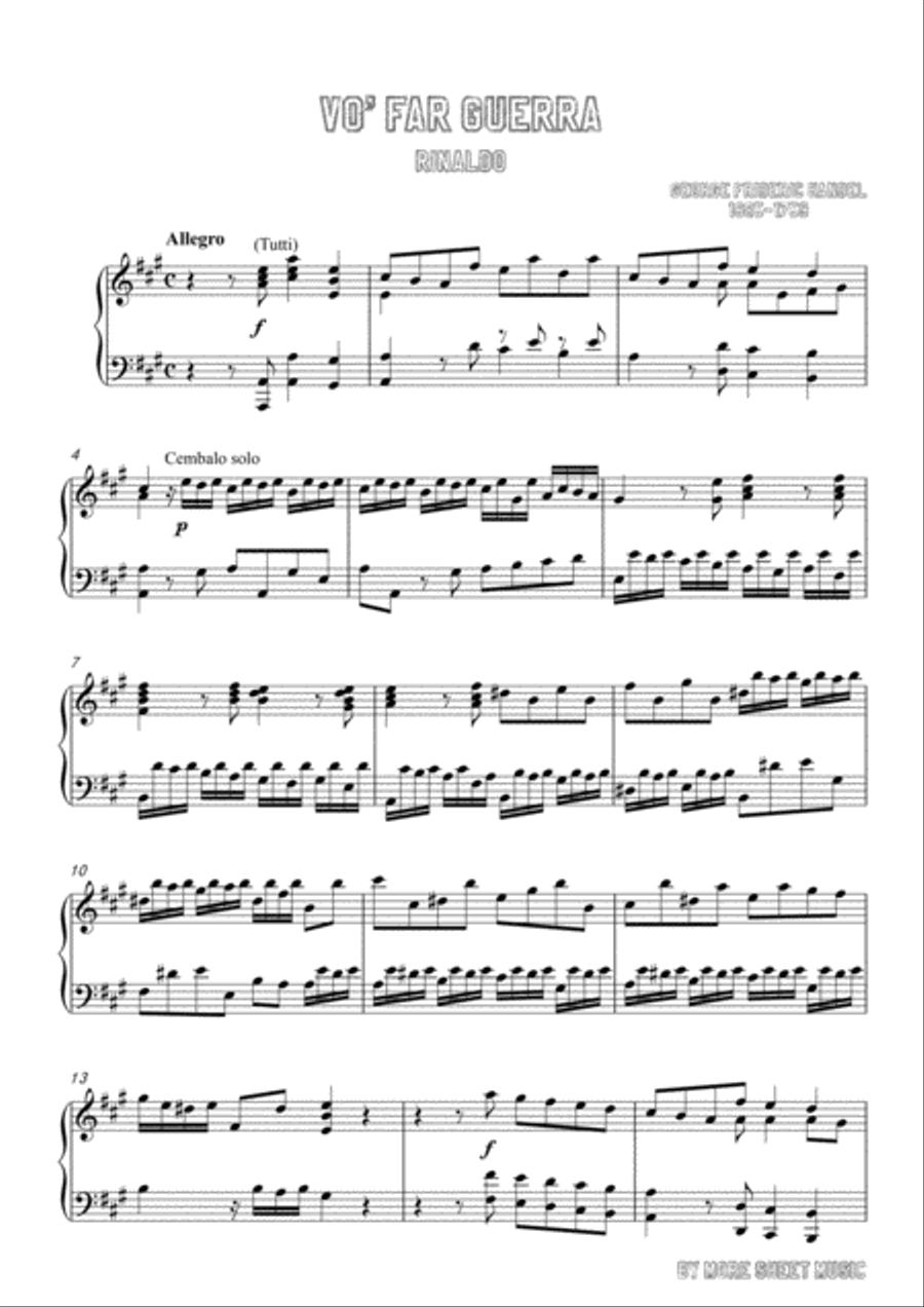 Handel-Vo' far guerra in A Major,for Voice and Piano Voice Solo scores gallery preview page 3