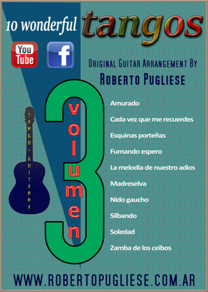 Book cover for 10 wonderful TANGOS for guitar by Roberto Pugliese - Volumen 3
