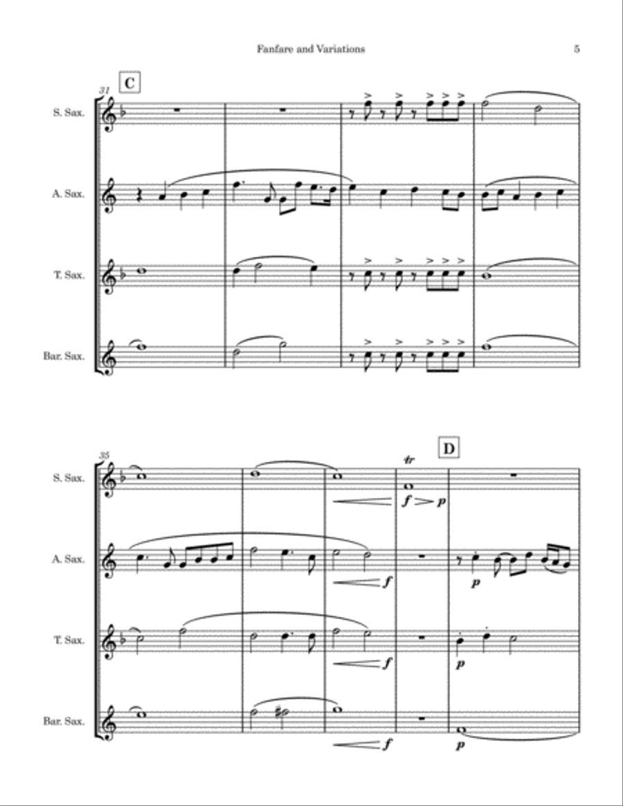 Fanfare and Variations (Sax Quartet) Saxophone Quartet scores gallery preview page 5