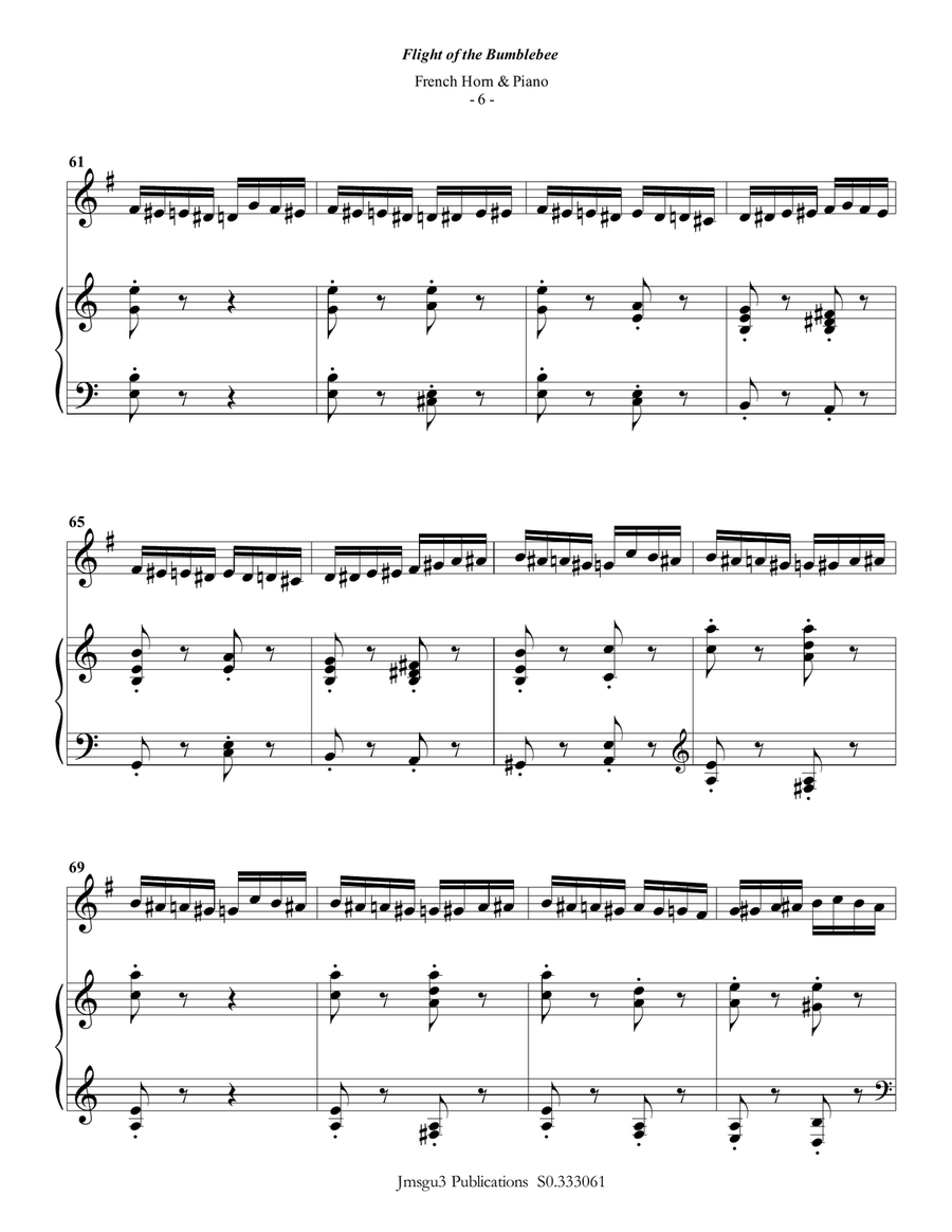 Korsakov: Flight of the Bumblebee for French Horn & Piano Piano scores gallery preview page 6