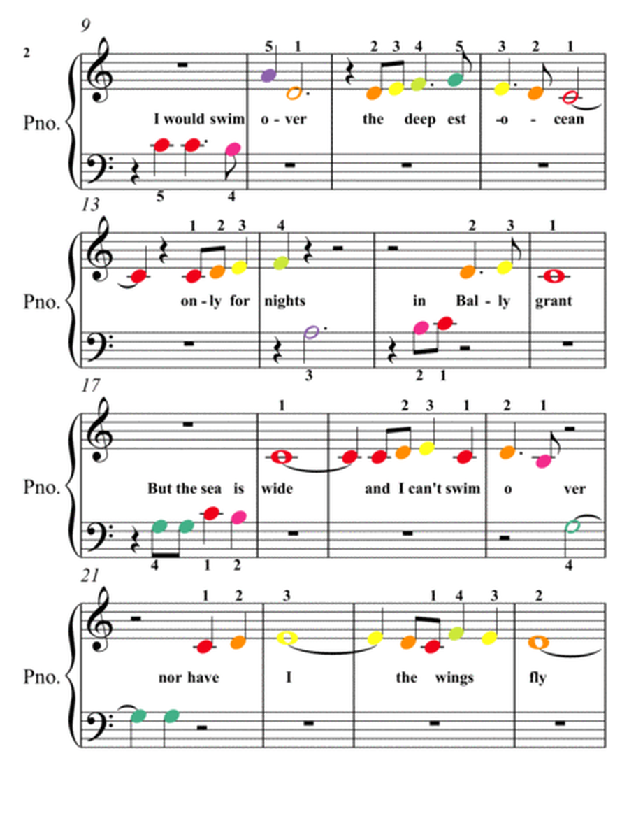 Carrickfergus Beginner Piano Sheet Music with Colored Notes