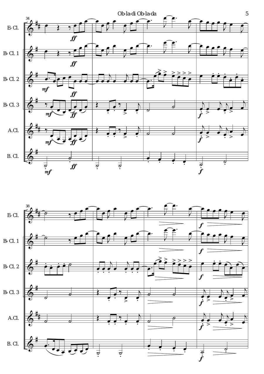 Ob-La-Di, Ob-La-Da Woodwind Ensemble scores gallery preview page 5