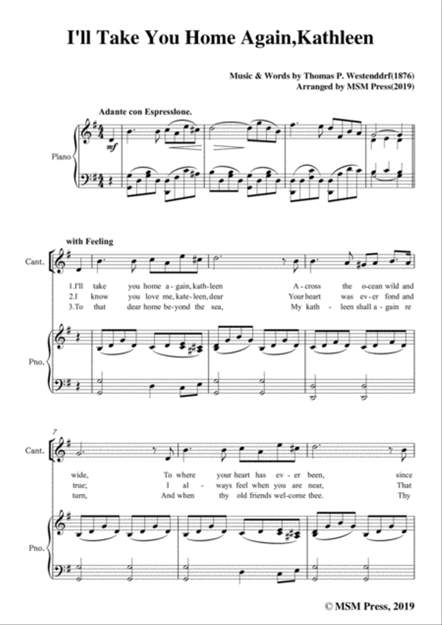 Thomas P. Westenddrf-I'll Take You Home Again,Kathleen,in G Major,for Voice&Piano Voice scores gallery preview page 3