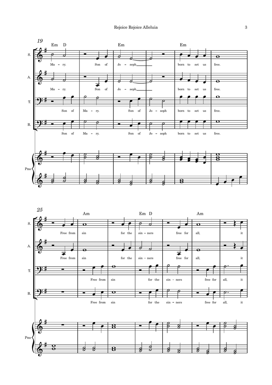 Rejoice Rejoice Alleluia (A Baby Boy was Born SATB and piano 4-Part scores gallery preview page 3