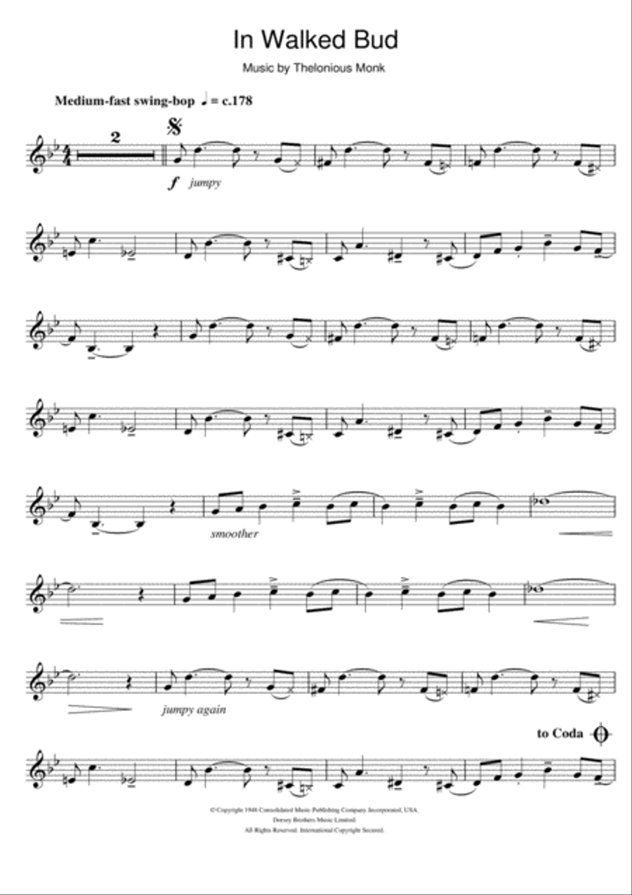 In Walked Bud Clarinet Solo scores gallery preview page 1