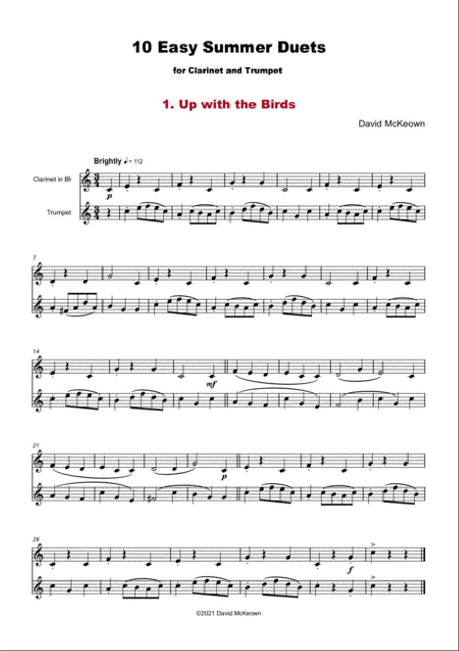 10 Easy Summer Duets for Clarinet and Trumpet Clarinet scores gallery preview page 3