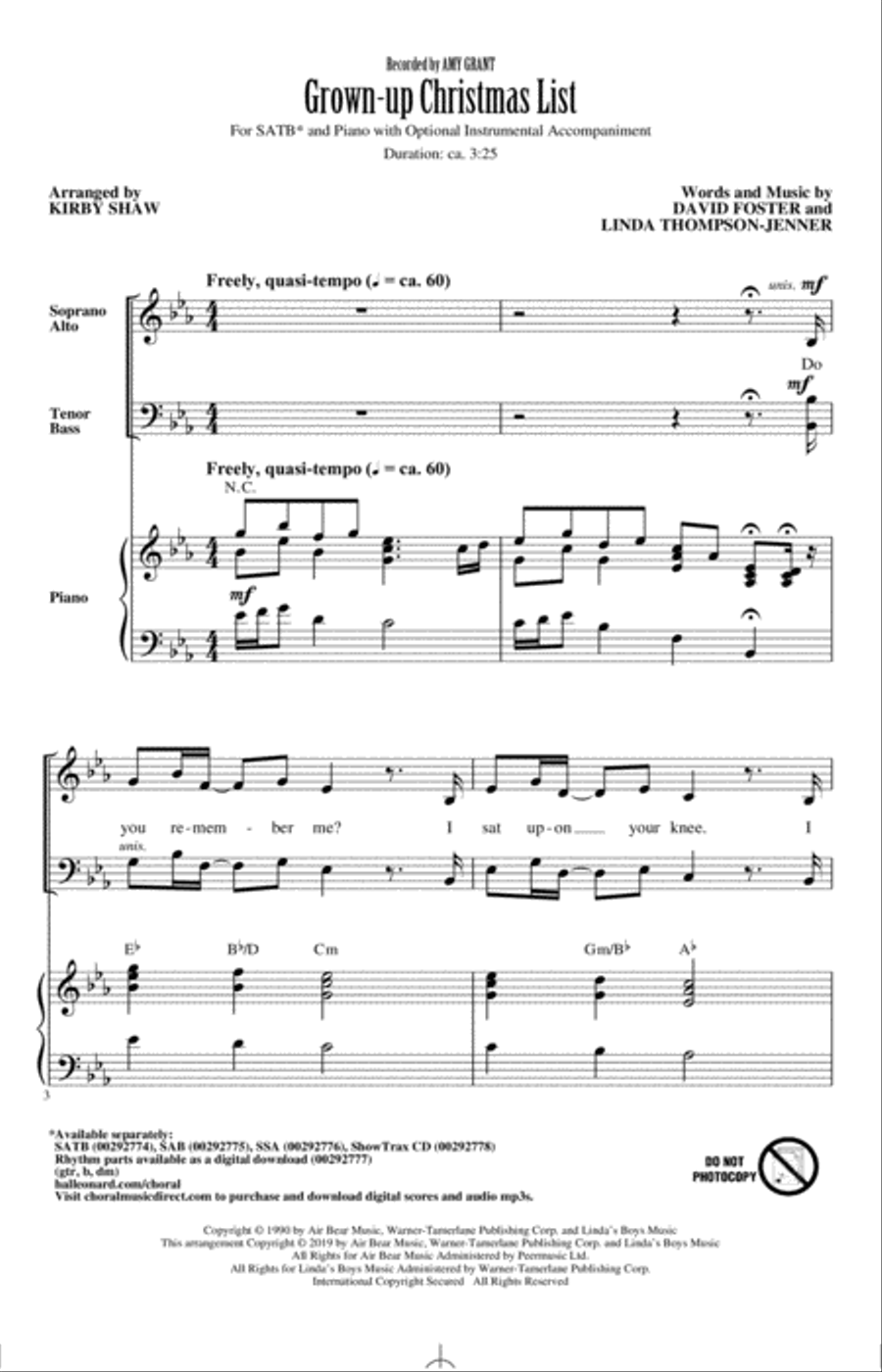 Grown-Up Christmas List (arr. Kirby Shaw) 4-Part scores gallery preview page 1
