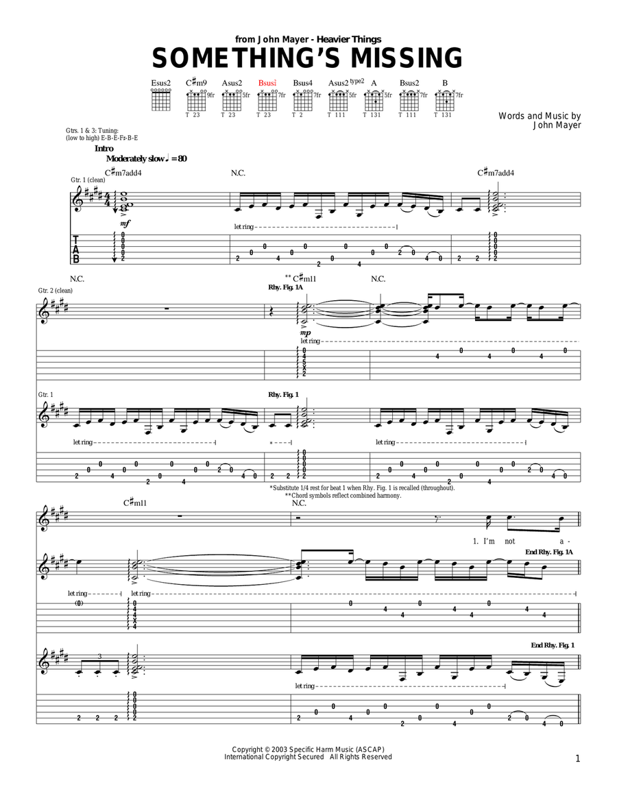 Something's Missing Guitar Tablature scores gallery preview page 1