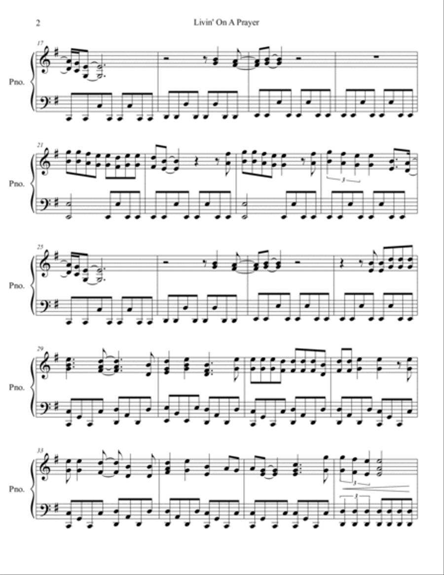 Livin' On A Prayer Piano Solo scores gallery preview page 3