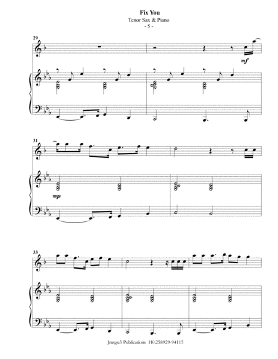 Fix You Tenor Saxophone scores gallery preview page 5