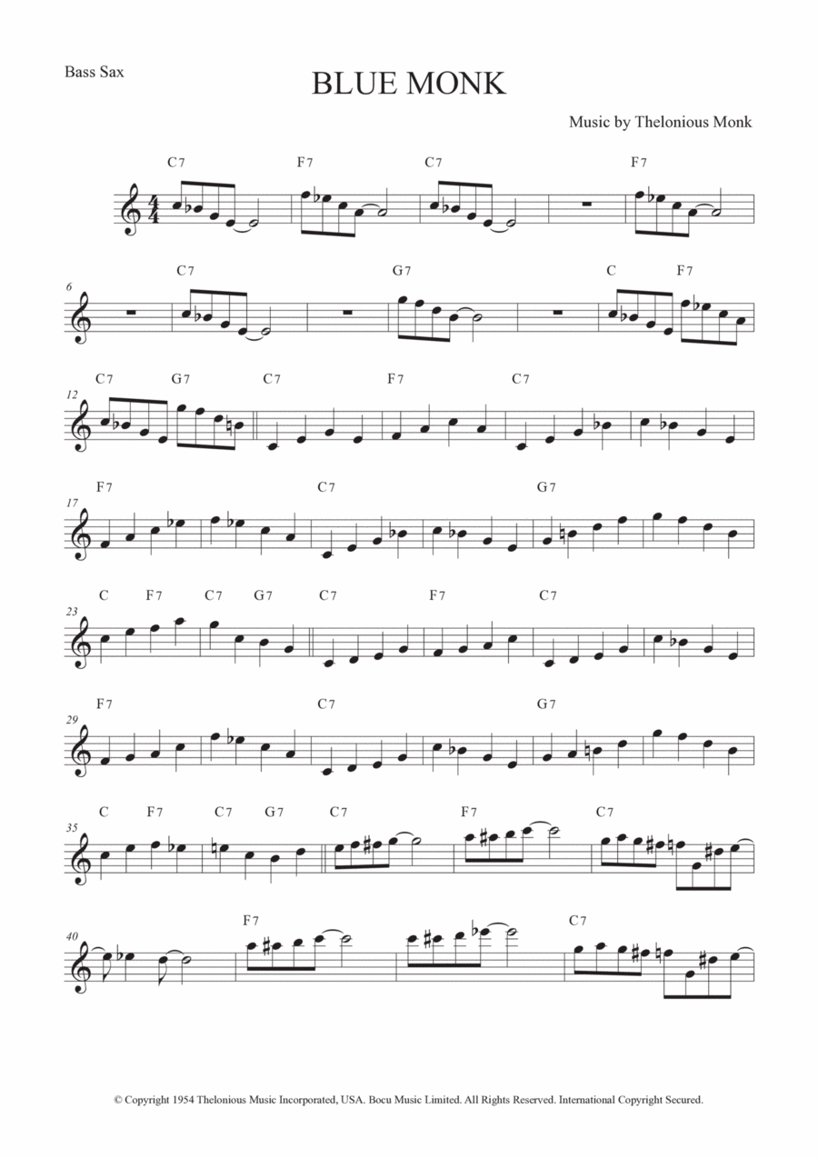 Blue Monk Bass Saxophone scores gallery preview page 1