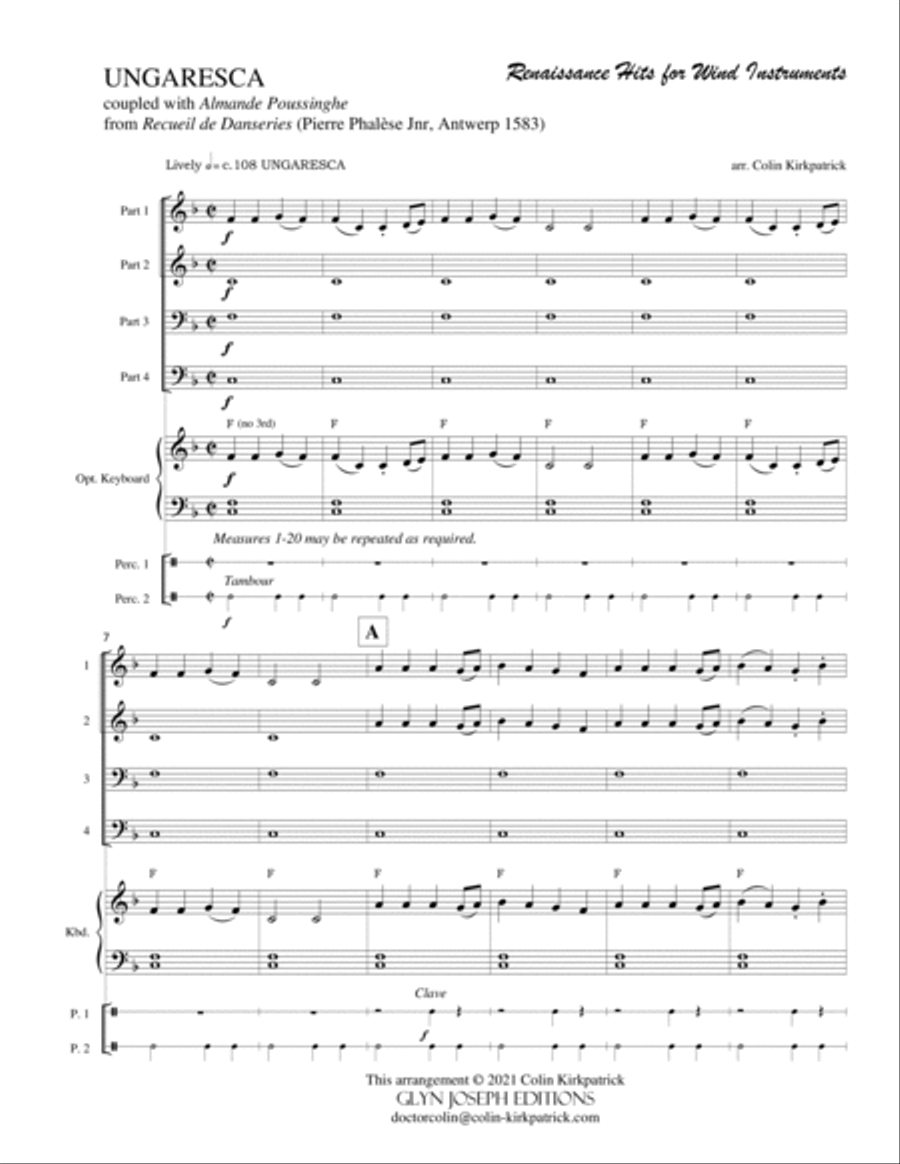 Ungaresca and Almande Poussinghe (Pierre Phalèse Jnr, 1583) for Wind Instruments Small Ensemble scores gallery preview page 4