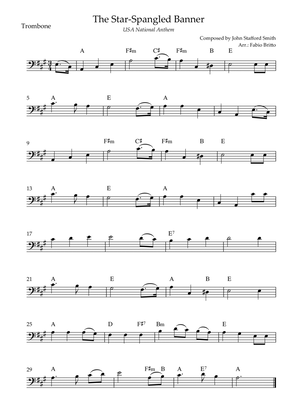 Book cover for The Star Spangled Banner (USA National Anthem) for Trombone Solo with Chords (A Major)