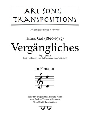 Book cover for GÁL: Vergängliches, Op. 33 no. 1 (transposed to F major)