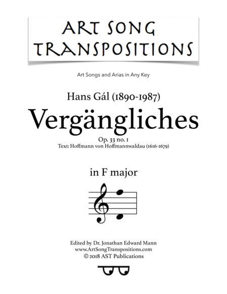GÁL: Vergängliches, Op. 33 no. 1 (transposed to F major)