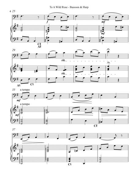 To a Wild Rose, Duet for Bassoon & Pedal Harp by Edward MacDowell Bassoon - Digital Sheet Music