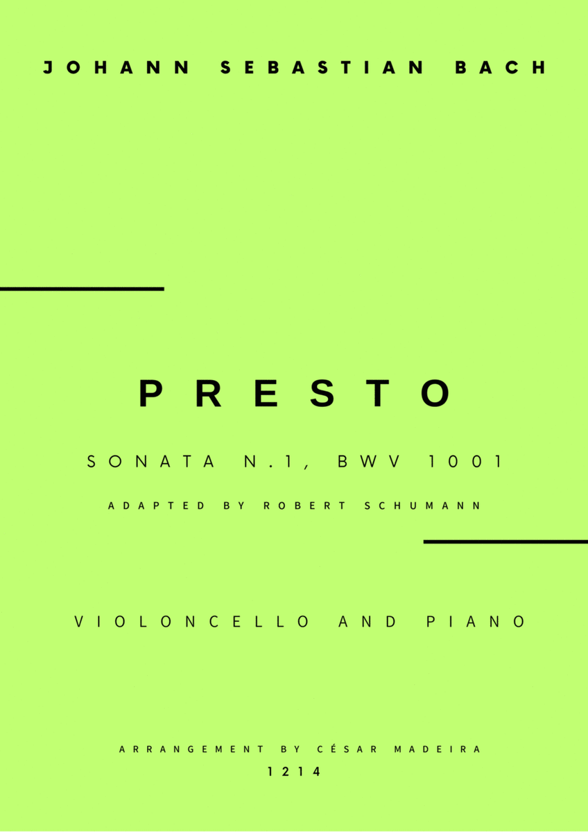 Presto from Sonata No.1, BWV 1001 - Cello and Piano (Full Score) image number null