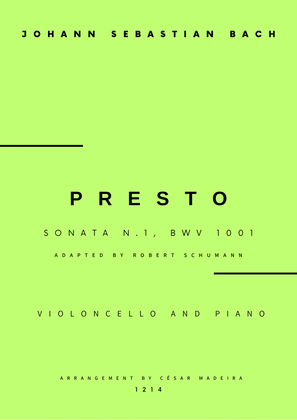 Presto from Sonata No.1, BWV 1001 - Cello and Piano (Full Score)