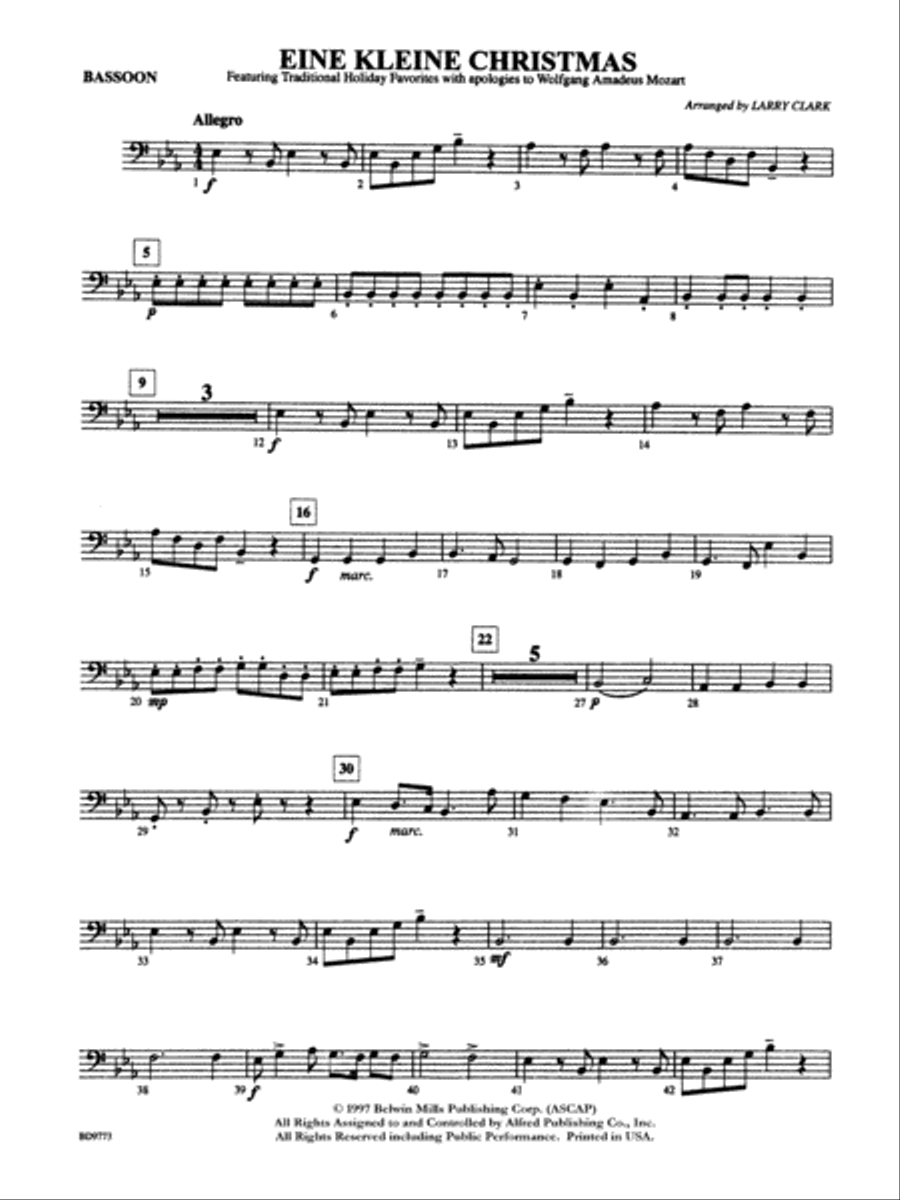 Eine Kleine Christmas (featuring Traditional Holiday Favorites (with apologies to Wolfgang Amadeus Mozart)): Bassoon Concert Band scores gallery preview page 1