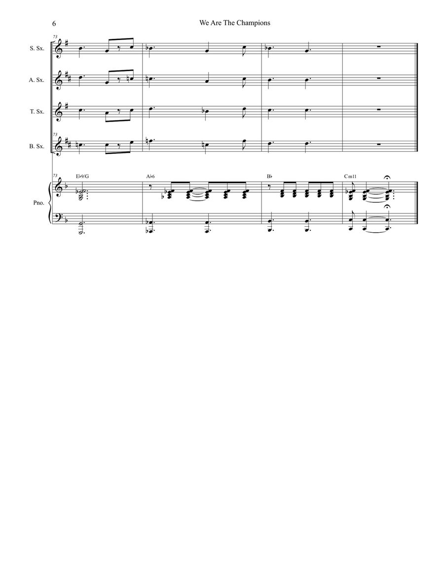 We Are The Champions Saxophone Quartet scores gallery preview page 6
