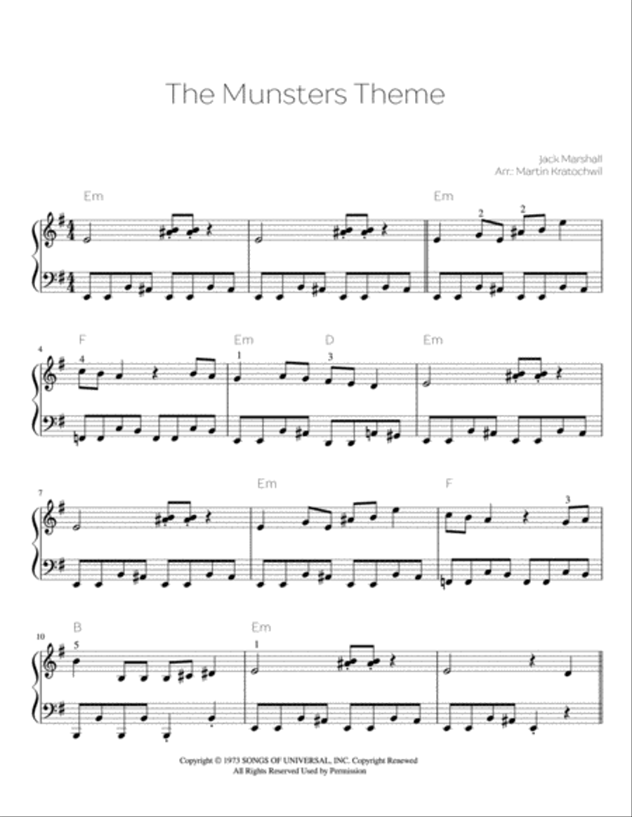 The Munsters Theme The Munsters Theme Piano Solo scores gallery preview page 1