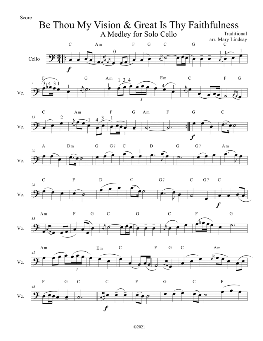 Book cover for Be Thou My Vision & Great is Thy Faithfulness Medley for Solo Cello with Guitar Chords
