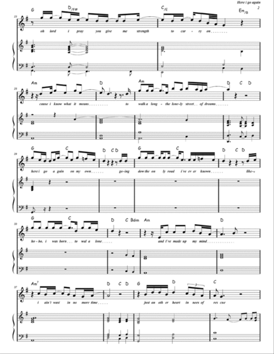 Here I Go Again Piano, Vocal, Guitar scores gallery preview page 2