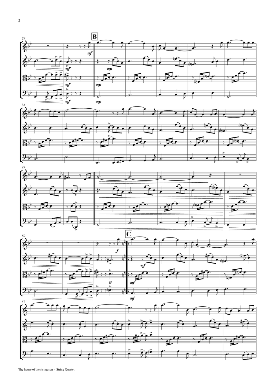 The house of the rising sun - String Quartet String Quartet scores gallery preview page 2