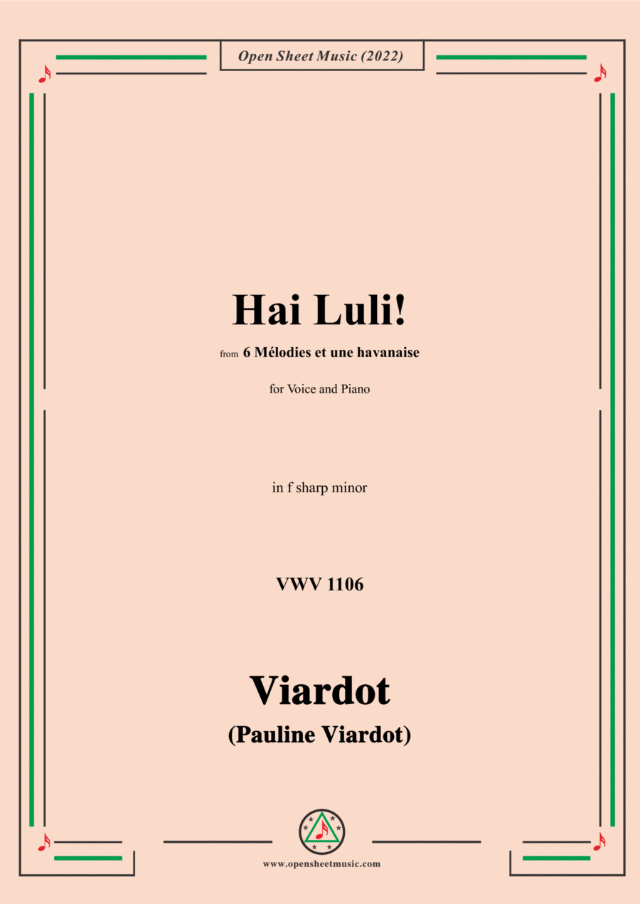 Pauline Viardot-Hai Luli!,VWV 1106,in f sharp minor,from '6 Mélodies et une havanaise' Voice scores gallery preview page 1