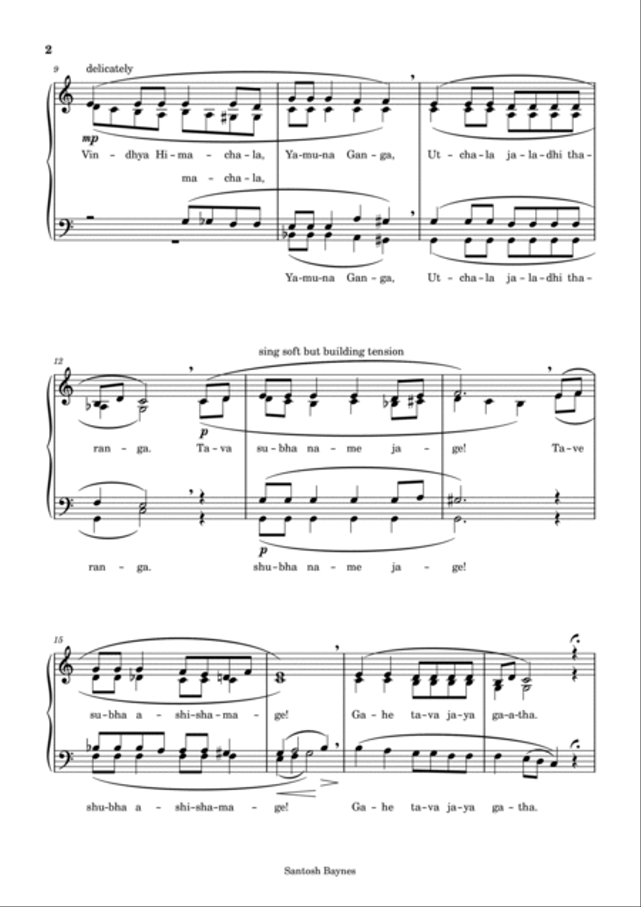 Indian National Anthem - Jana Gana Mana (SATB) 4-Part scores gallery preview page 2