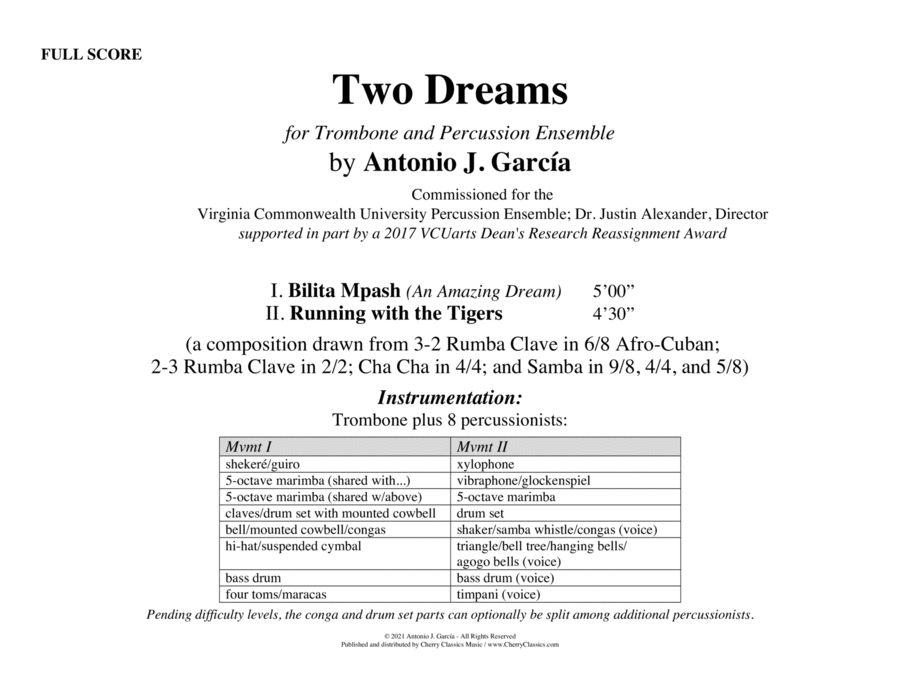 Two Dreams for solo Trombone and 8-part Percussion Ensemble image number null