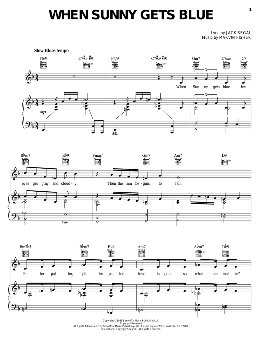 When Sunny Gets Blue Piano, Vocal, Guitar scores gallery preview page 1