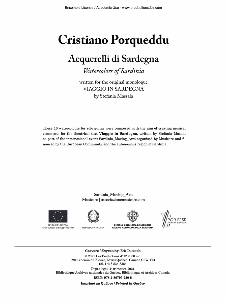 Acquerelli di Sardegna Classical Guitar scores gallery preview page 1