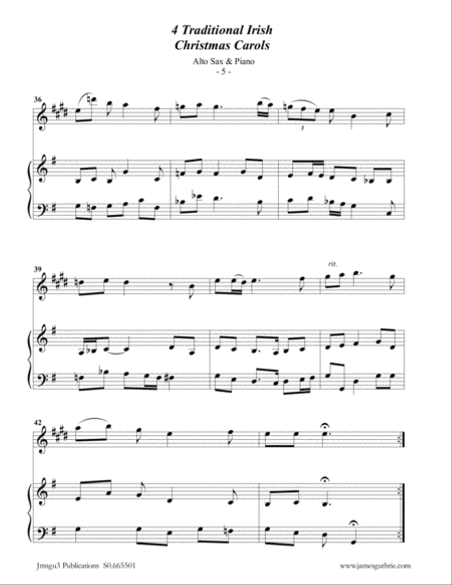 4 Traditional Irish Christmas Carols for Alto Sax & Piano Alto Saxophone scores gallery preview page 5