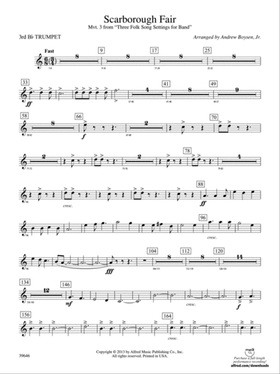 Scarborough Fair: 3rd B-flat Trumpet Concert Band scores gallery preview page 1