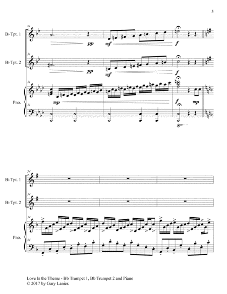 LOVE IS THE THEME (Trio – Bb Trumpet 1, Bb Trumpet 2 & Piano with Score/Parts) image number null