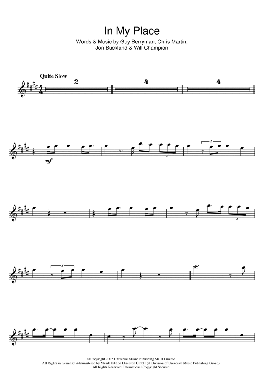 In My Place Piano scores gallery preview page 1