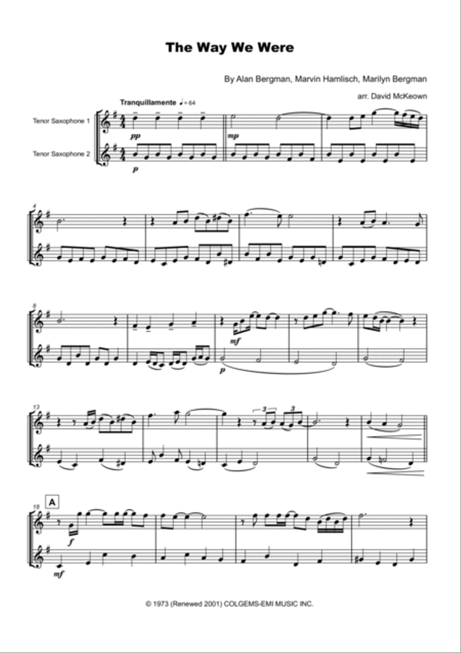 The Way We Were Woodwind Duet scores gallery preview page 2