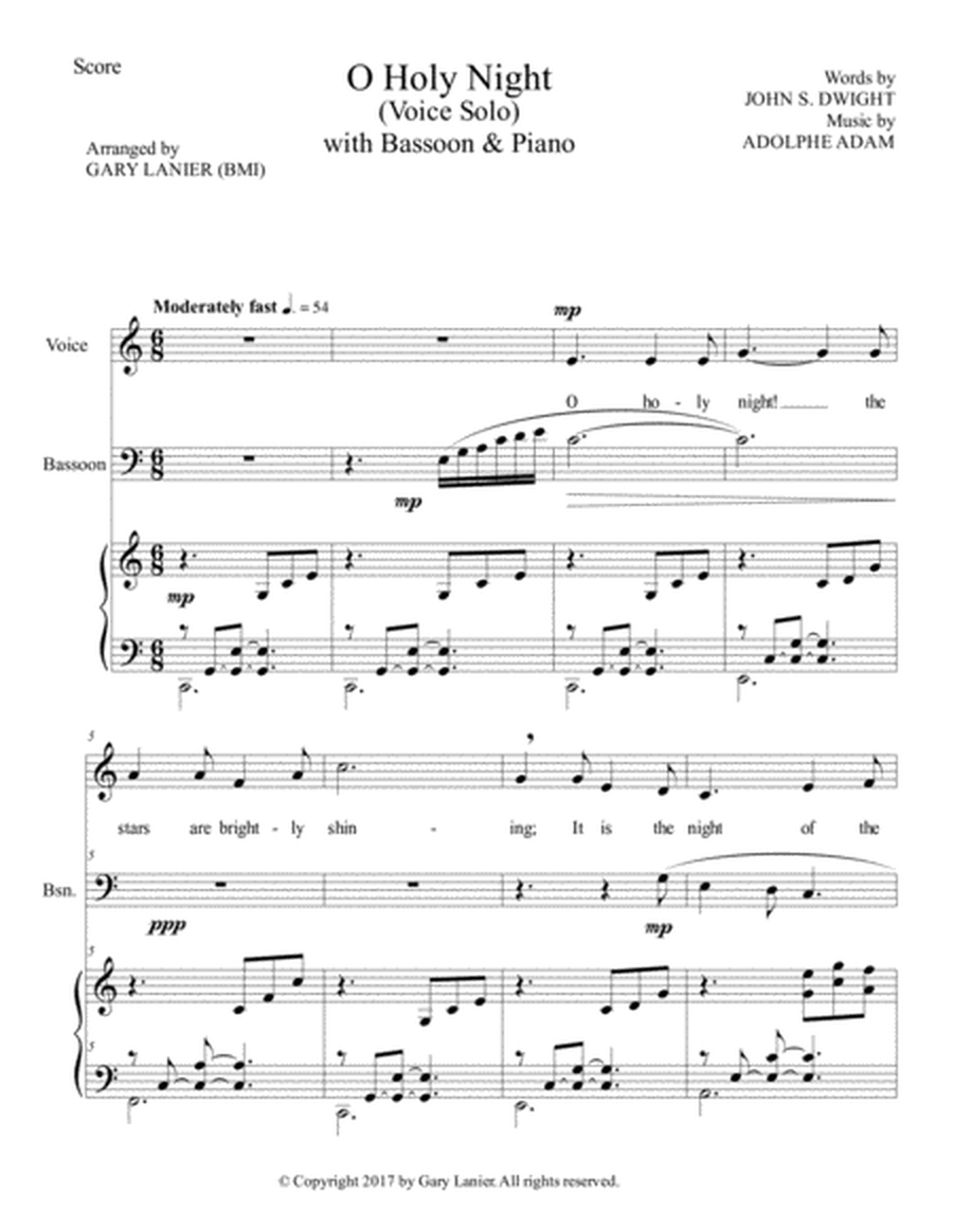O HOLY NIGHT (Voice Solo with Bassoon & Piano - Score & Parts included) image number null