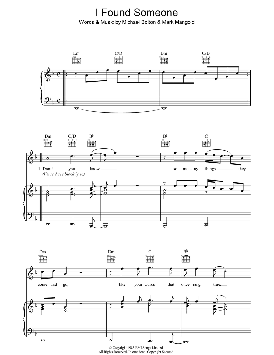 I Found Someone Piano, Vocal, Guitar scores gallery preview page 1