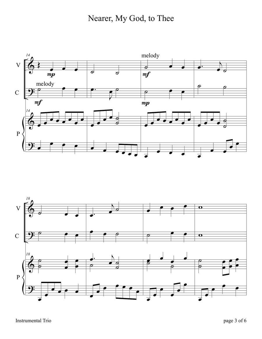 Nearer, My God, to Thee (Easy Violin and Cello Duet with Piano Accompaniment) Piano Trio scores gallery preview page 6