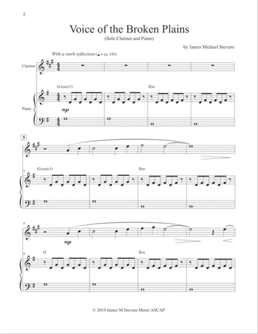 Voice of the Broken Plains - Clarinet & Piano Clarinet Solo scores gallery preview page 2