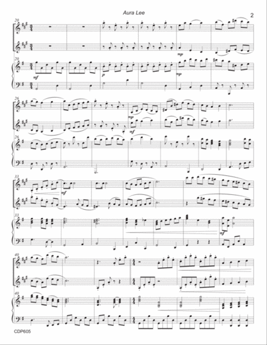 AURA LEE - CLARINET DUET with Piano Accompaniment Clarinet Duet scores gallery preview page 2