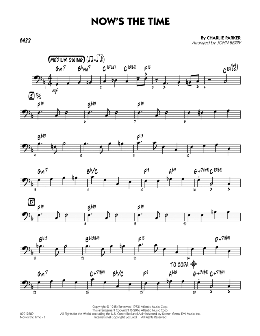 Now's the Time - Bass Part scores gallery preview page 1