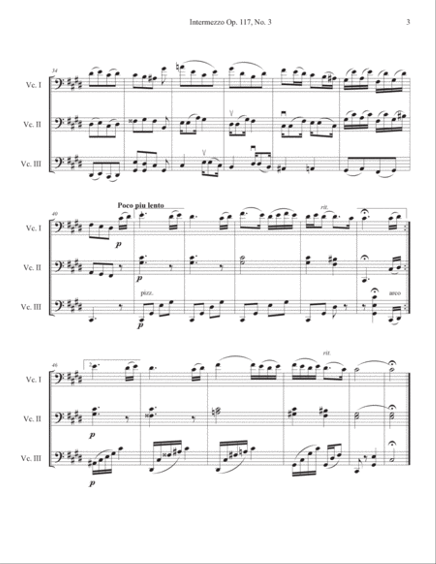 Brahms Intermezzo Op. 117, No. 3 arranged for Cello Trio String Trio scores gallery preview page 3