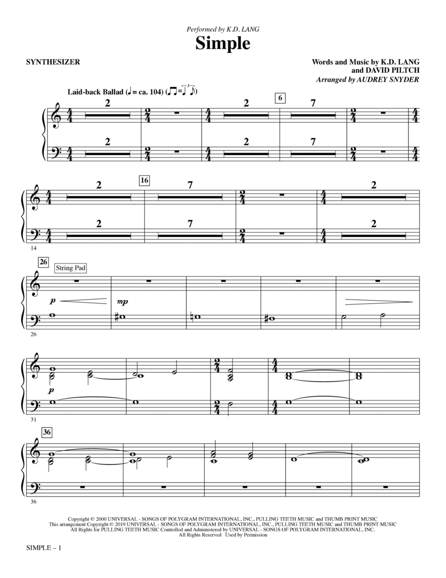 Simple (arr. Audrey Snyder) - Synthesizer Choir scores gallery preview page 1