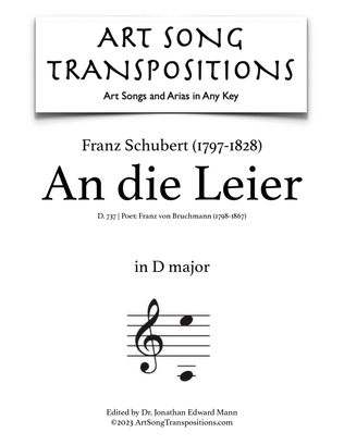 Book cover for SCHUBERT: An die Leier, D. 737 (transposed to D major)