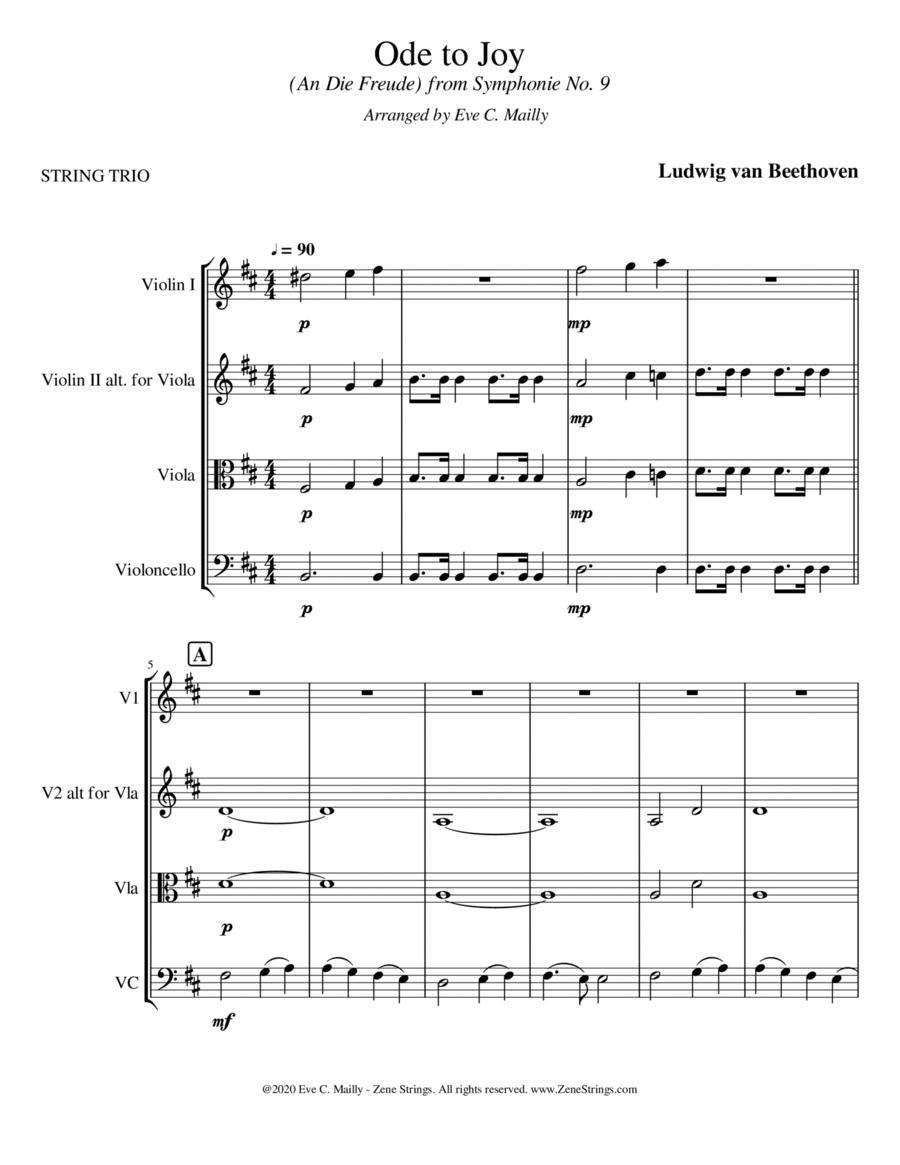 Ode to Joy (String Trio) String Trio scores gallery preview page 1