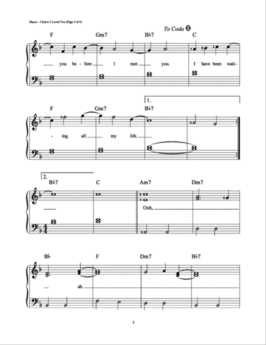 I Knew I Loved You Easy Piano scores gallery preview page 3