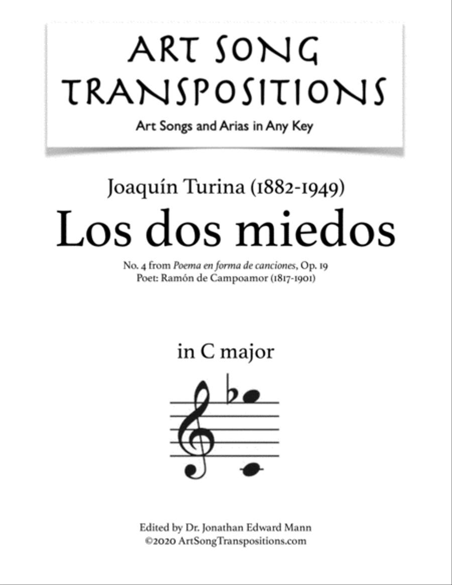 TURINA: Los dos miedos, Op. 19 no. 4 (transposed to C major) Voice scores gallery preview page 1